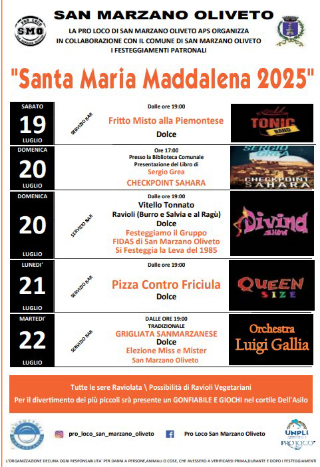 San Marzano Oliveto - Quattro giorni di festa per Santa Maria Maddalena